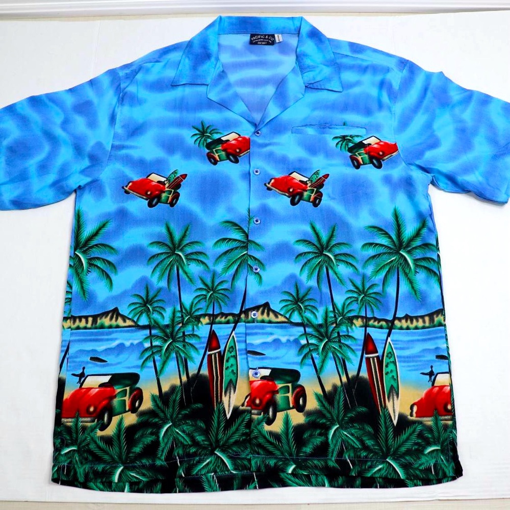 Pacific Co. Summer Casual Hawaiian Men’s XL Volkswagen Bug Button Up Shirt